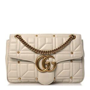 Gucci Calfskin Matelasse Studded Medium GG Marmont Shoulder/Crossbody Bag White